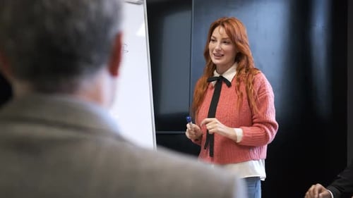 Smiling Female Manager Explaining Business Strategy to Colleagues