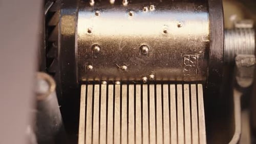 The Mechanism of the Music Box Rotates in Close-Up. The Inner Workings of the Music Box During Opera