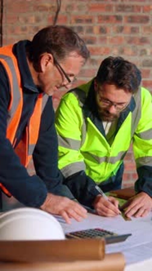 Arquitectura, trabajo en equipo y dibujo in situ con planos, colaboración o debate para la construcción