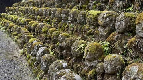 Walking tilt towards the Rakan Statues of Otagi Nenbutsuji Temple in Japan.