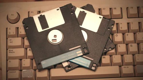 Floppy Disc FDD Close Up Using Diskette for Old PC Computer Macro Archive Programme or Music