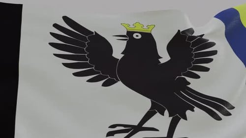 Waving Flag with Black Crowned Bird Symbol