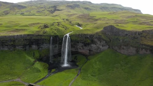 Stunning View of Seljalandsfoss Waterfall Located on the Seljalands River in Iceland