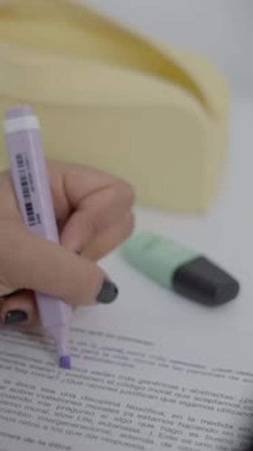 Close Up Shot of a Colombian Universitary Student Highlighting Words in Her Study Material Shot