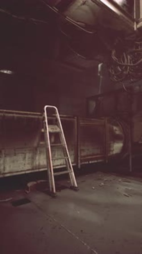 Old Industrial Space with a Rusty Ladder in Dim Lighting During Evening