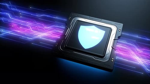 Futuristic CPU Processor with Security Shield Reveal