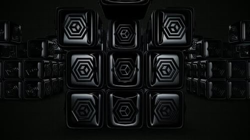 Fond de luxe avec cubes noirs, figures, réflexion, rendu 3D, exclusif