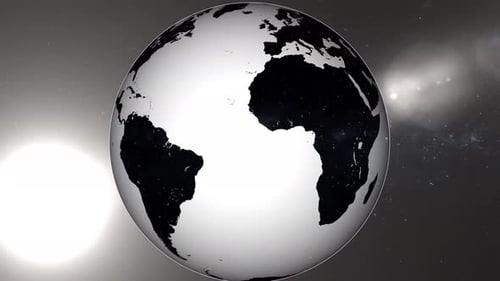 Rotating Earth Globe Animation with Lens Flare in Space