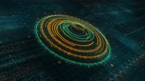 Futuristic HUD Design: Dark Cyberspace Background with Digital Circles, Motion, and Tech Elements