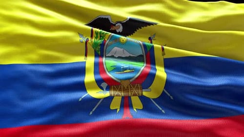Waving Flag of Ecuador with Realistic Fabric Texture