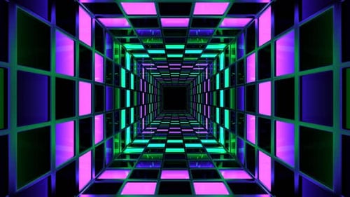 Purple And Turquoise Bright Square Screens Tunnel Background Vj Loop In 4K