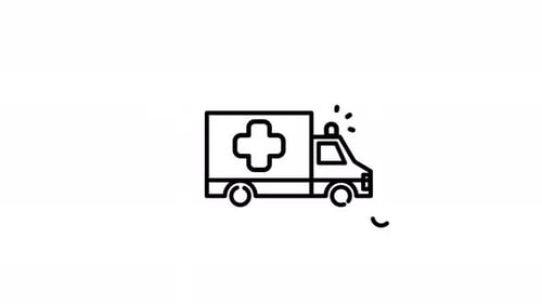 Minimalist Line Art Ambulance Icon with Flashing Lights