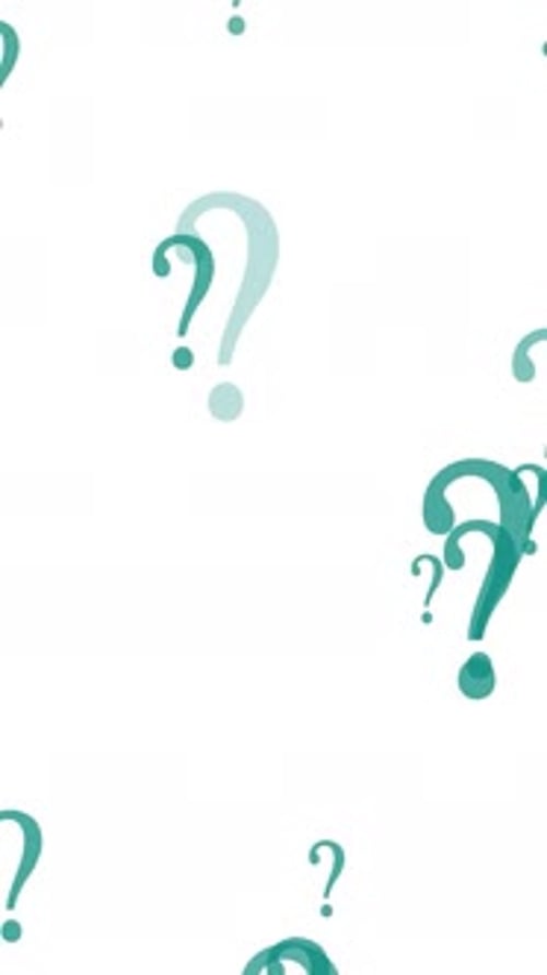 Animated Teal Question Marks Floating on White Background