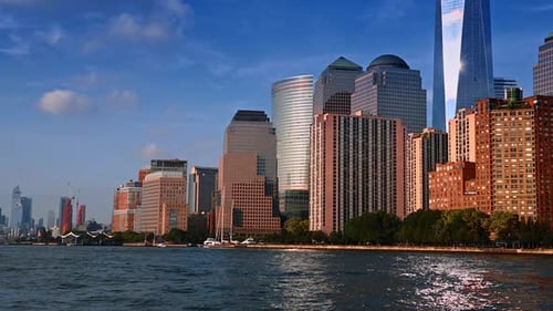Spectacular modern high-rise buildings at the waterfront of New York, USA.