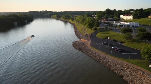 Flying over the Pinta replica, docked in Clarksville, on the Cumberland River
