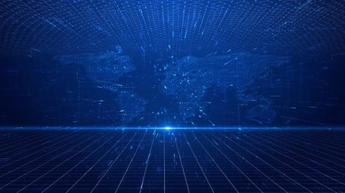 Futuristic Digital World Map Data Grid Background