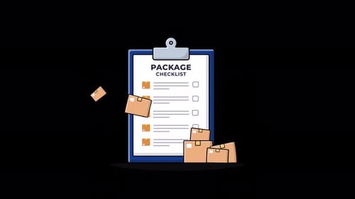 Animated Flat Design Package Checklist with Shipping Boxes