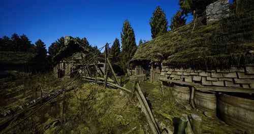 Quiet Countryside Pathway Leading to Charming Cottage Clusters