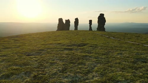 Aerial Weathered Stone Pillars on the Manpupuner Plateau