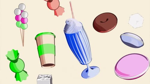 Animated Cartoon Sweets and Drinks Floating Loop Background