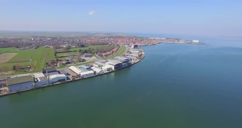 Aerial: The famous fishing town/port Yerseke in the Netherlands.