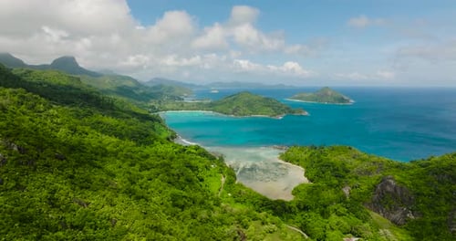 Mountainous Coastline with Turquoise Bays Seychelles Mahe