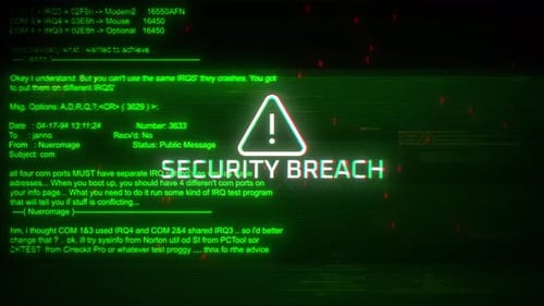 Security Breach Attentions Screen Motion On Abstract Technology Background Green Color