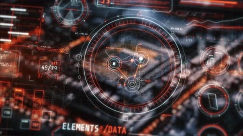 Interface futuriste affichant un traitement de l'information basé sur des données satellitaires