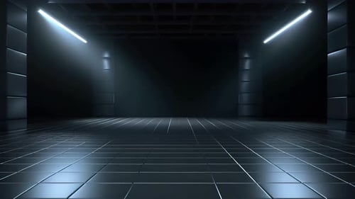 Futuristic Dark Studio Room with Glowing Neon Lights