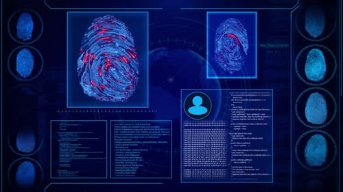 Biometric Fingerprint Scan with Digital Blueprint Interface Concept of Security Biometrics in