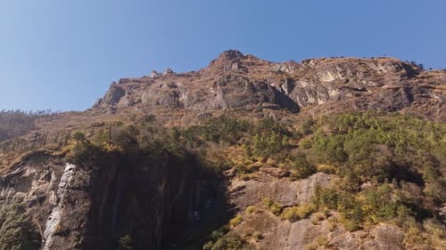 Majestic Himalayan Mountains Rising Above Lush Mountain Slopes Deep Blue Himalayan Sky in Pristine