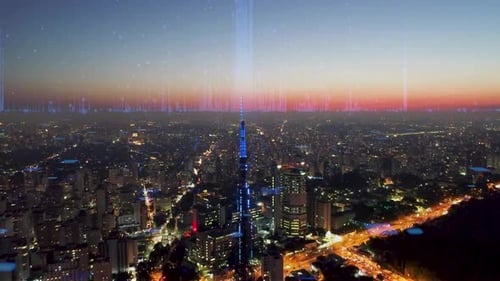 Efecto futurista. Gráfico de ciudad inteligente. Tecnología cibernética