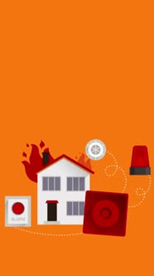 House Fire Alarm System Activation Flat Animation