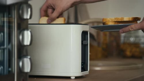 Putting Bread in a Toaster to Make Toast