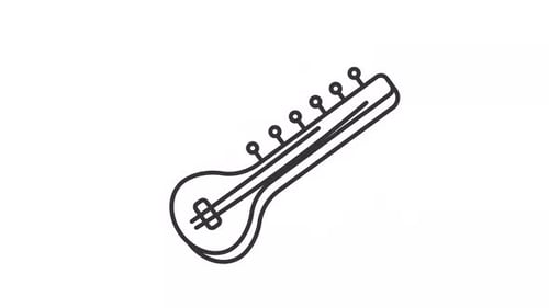 Animated Sitar Outline Drawing and Playing Loop