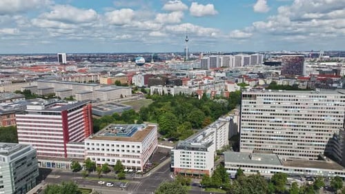 Aerial view of the Mitte district in Berlin, Germany.