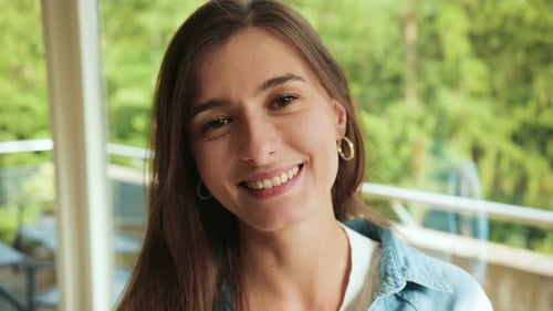 Close Up of Beautiful Healthy Single Woman Smiling to the Camera at Home Happy Young Attractive