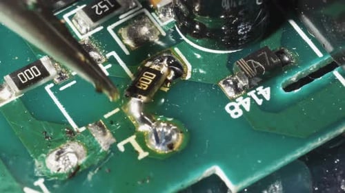 Soldering electronic boards, solder paste, tin close-up
