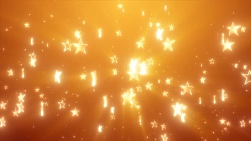 Goldene leuchtende Sterne auf einem warmen orangefarbenen Hintergrund sorgen für eine strahlende, magische Atmosphäre