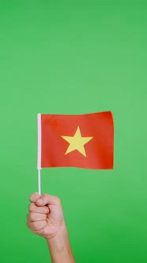 Hand Waving National Flag on Green Screen