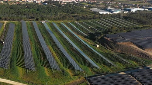 Aerial View of Solar Panels Farm