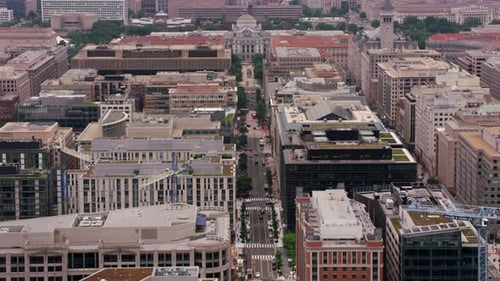 Washington, D.C. Circa-2017, Flying Up 10th Street To Smithsonian National Museum Of Natural Hist...