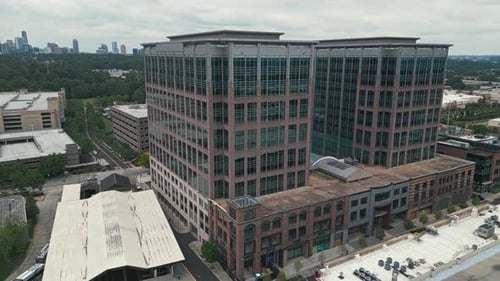 Aerial view of modern office building in Buckhead District in Lindbergh neighborhood in Atlanta City