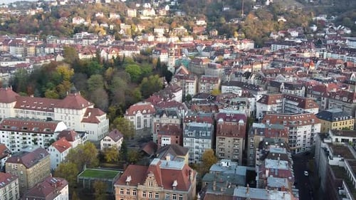 Aerial view. Cityscape of Stuttgart, one of the most important industrial cities in Germany.
