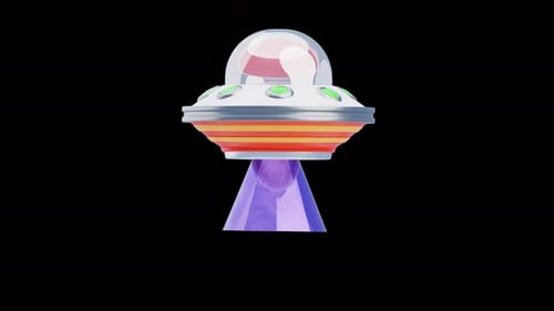 Cartoon UFO Hovering with Light Beam Reveal Animation