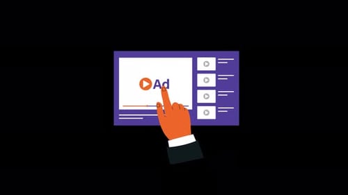 Flat Design Animation of Hand Clicking Online Video Ad