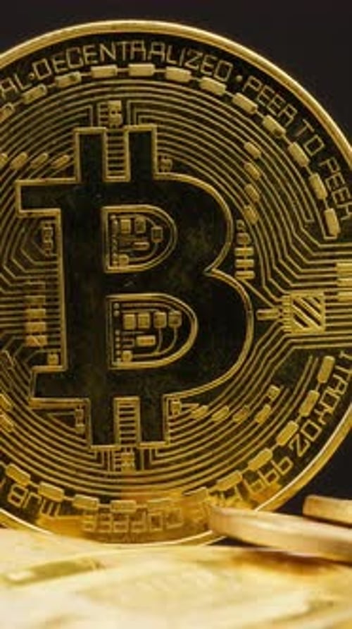 Stack Of Golden Bitcoins With Copy Space