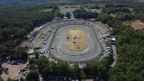 orbit shot of empty racetrack before a race