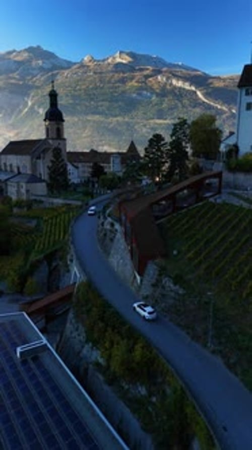 Historic town of Chur the oldest city in Switzerland, nestled among the Alps aerial drone