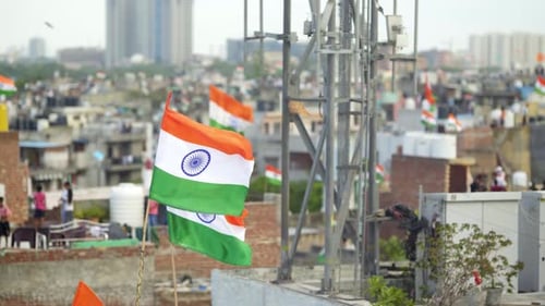 Indian Flags Fluttering Above the City Skyline